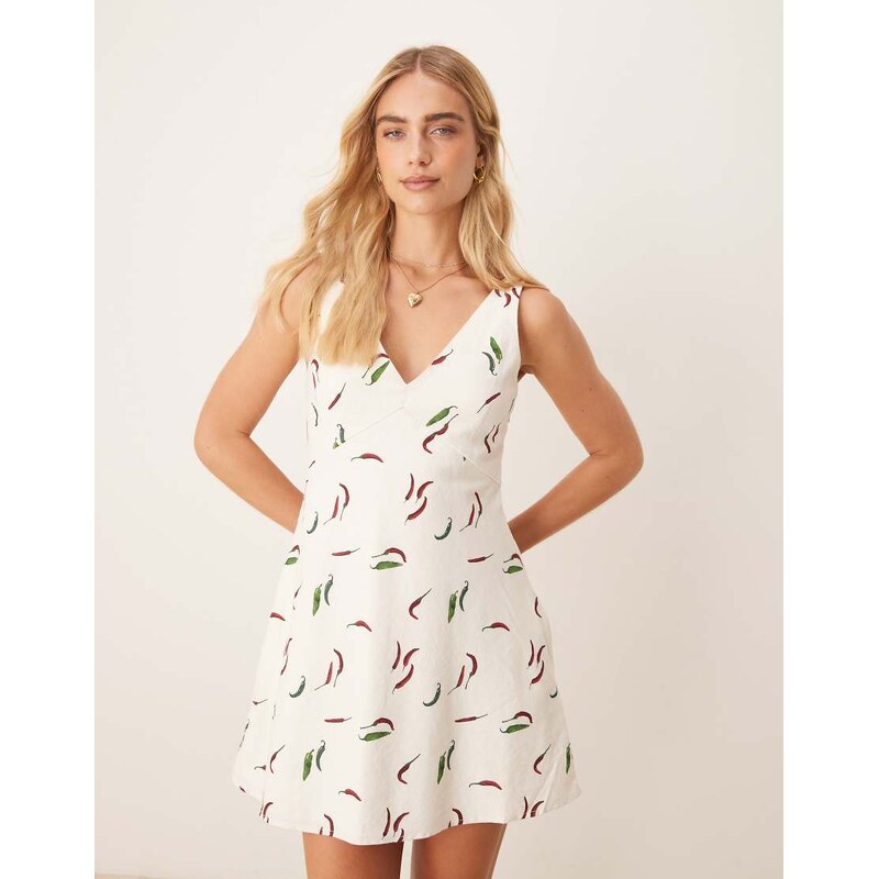 Abercrombie & Fitch high square neck linen mini dress in green