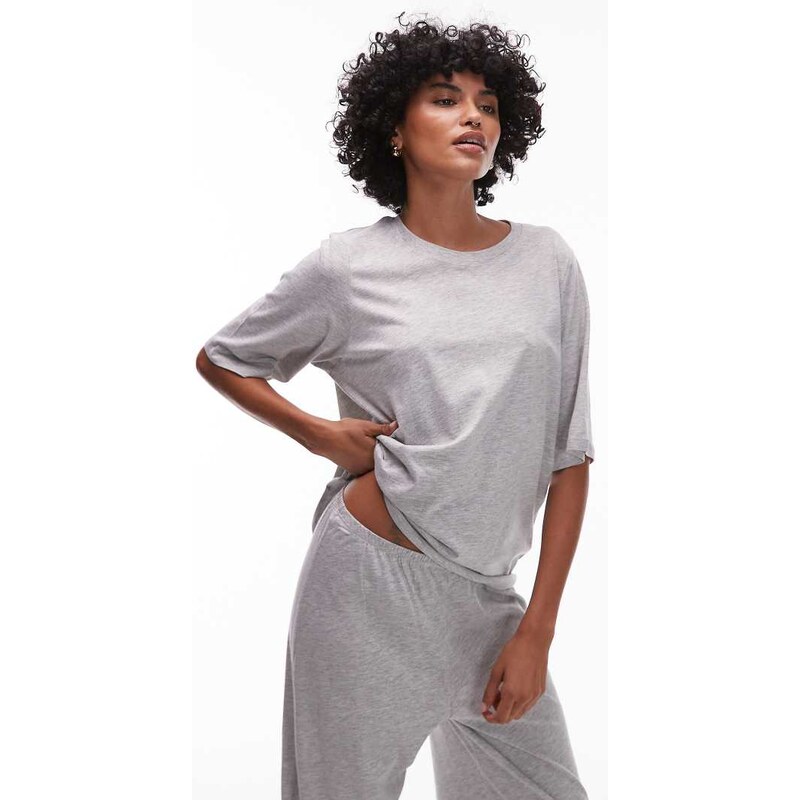 ARKET mix and match cotton t-shirt pyjama top in grey melange 105504098