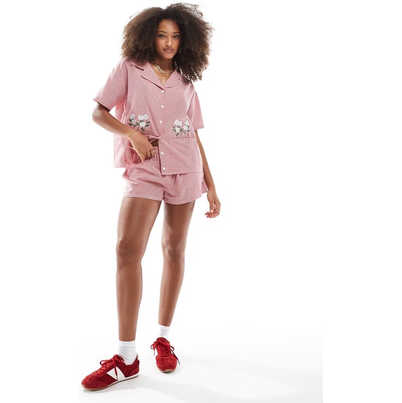 Daisy Street boxer style shorts in red gingham co-ord 105504191