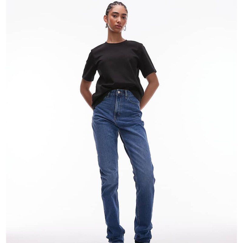 Topshop Tall Mom high rise jean in mid blue