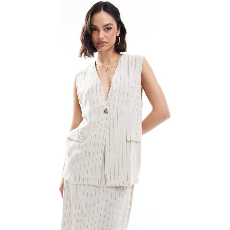 ASOS DESIGN linen look stripe longline co-ord waistcoat-Multi 105504211