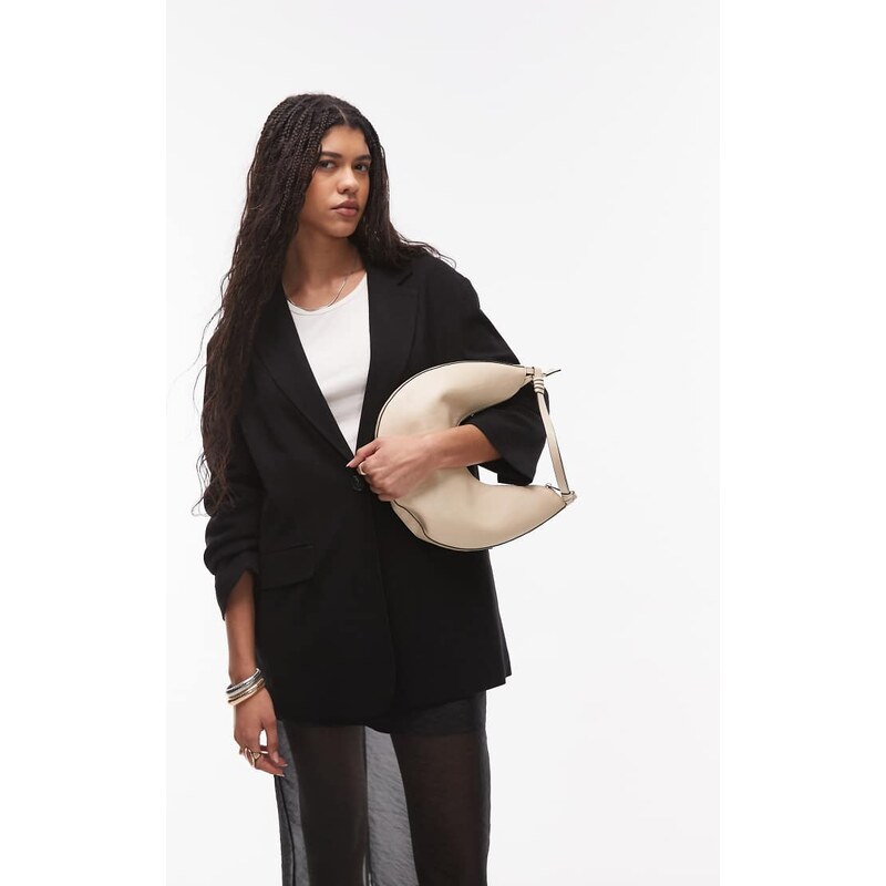 Topshop linen oversized slouchy blazer in black 105666702