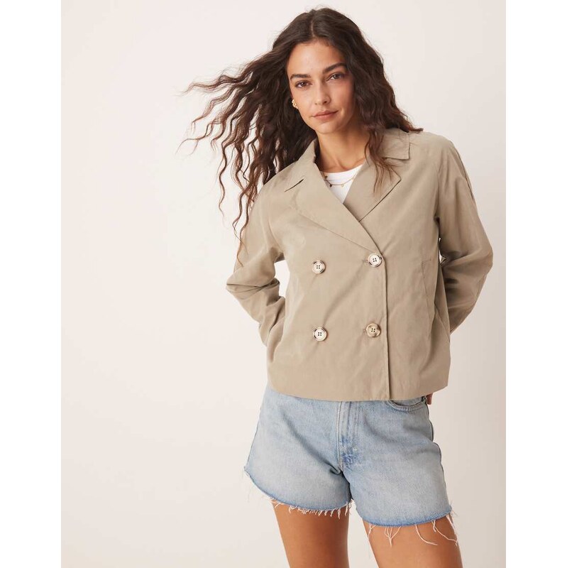 JDY boxy short trench coat in beige-Neutral 105505863