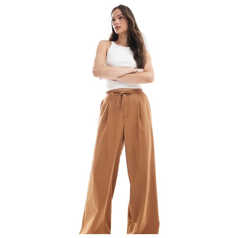 ASOS Tall ASOS DESIGN Tall soft wide leg trousers in washed caramel 115510183
