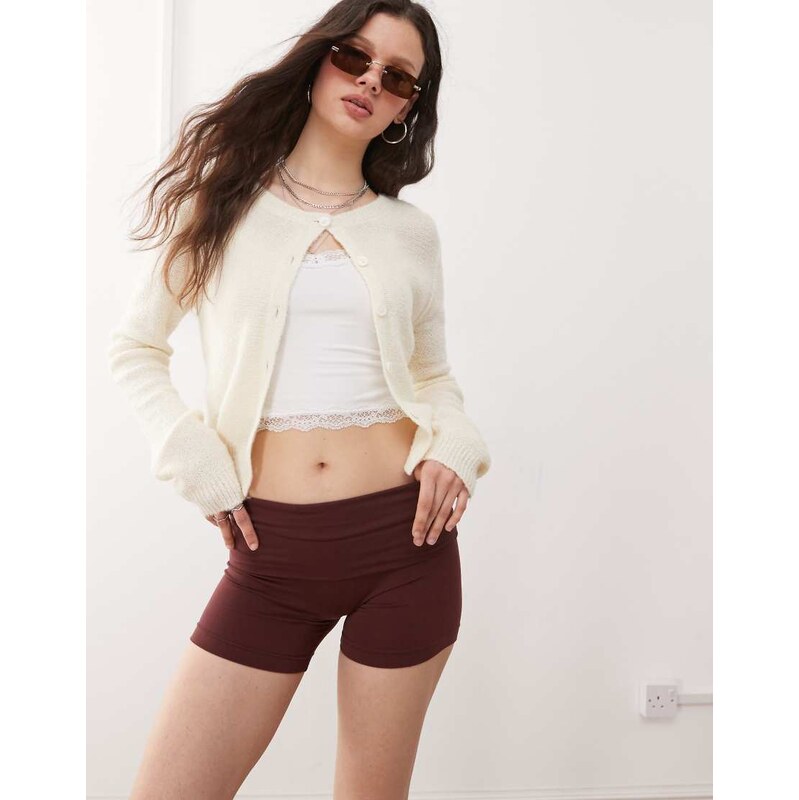 Miss Selfridge fold over short in chocolate-Multi 112202609
