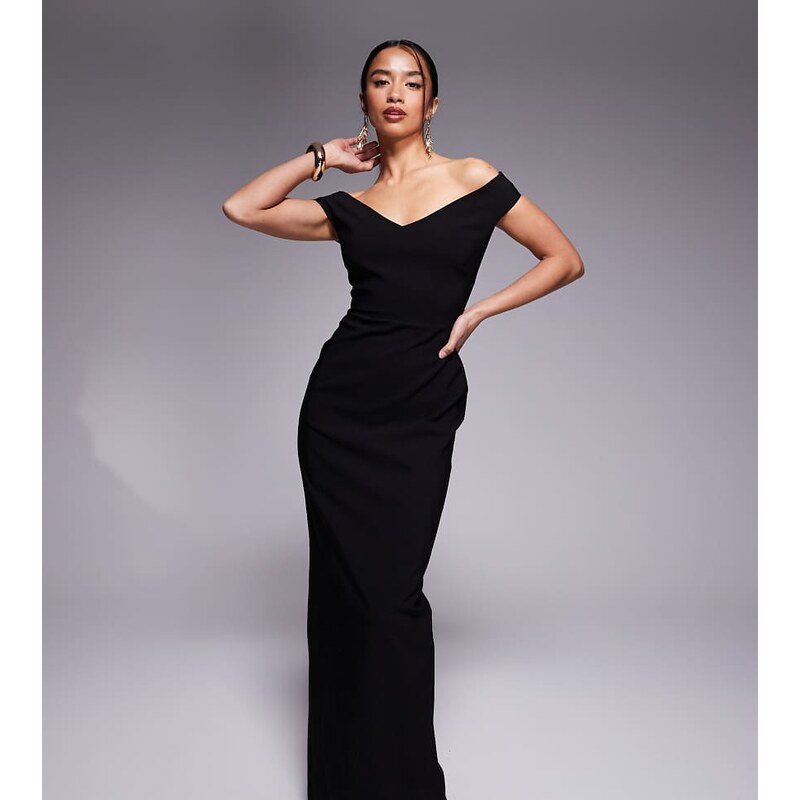Vesper Petite bengaline sweetheart neckline off the shoulder maxi 105930727