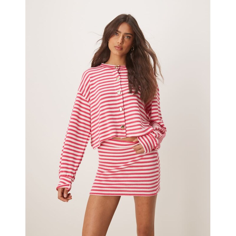 ASOS DESIGN knitted mini skirt co-ord in dark pink stripe-Multi 105506018