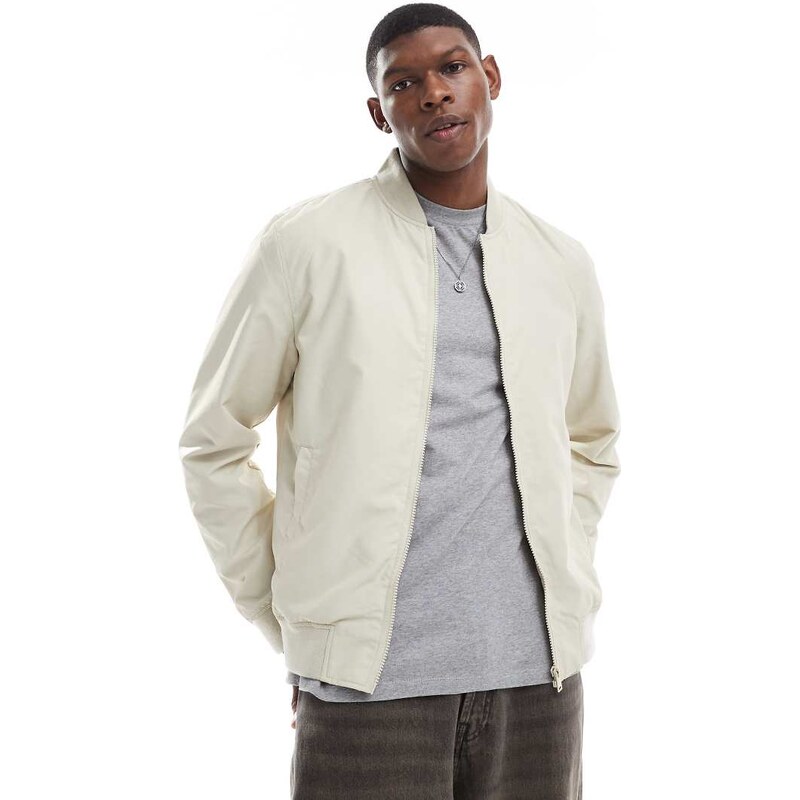 ASOS DESIGN lightweight bomber jacket in stone-Neutral