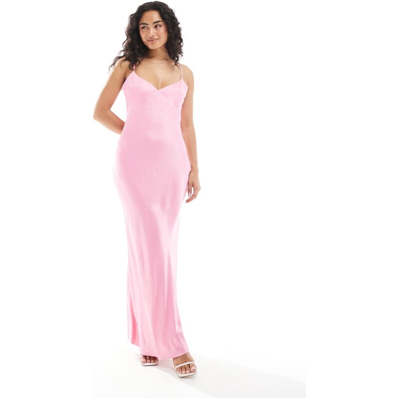ASOS DESIGN satin tie back maxi dress in pink