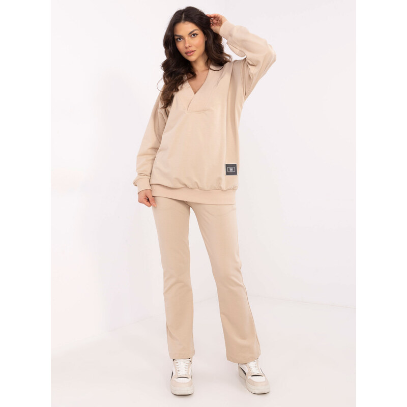 BASIC Béžová dámská tepláková souprava s výstřihem do V -beige 103611069