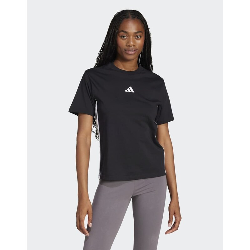 adidas performance Essentials 3-stripes cotton tee in black /