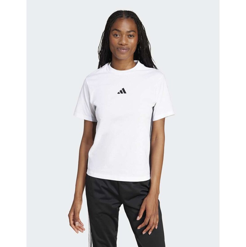 adidas performance Essentials 3-stripes cotton tee in white /