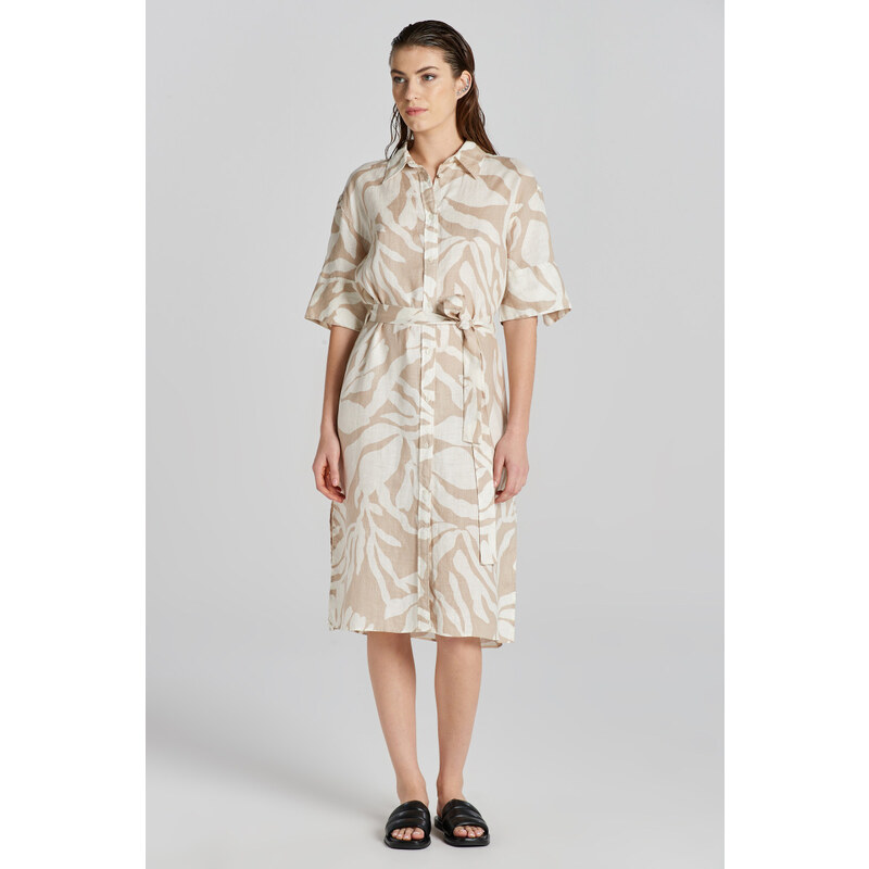 ŠATY GANT REL PALM PRINT LINEN SHIRT DRESS DRY SAND 91881727