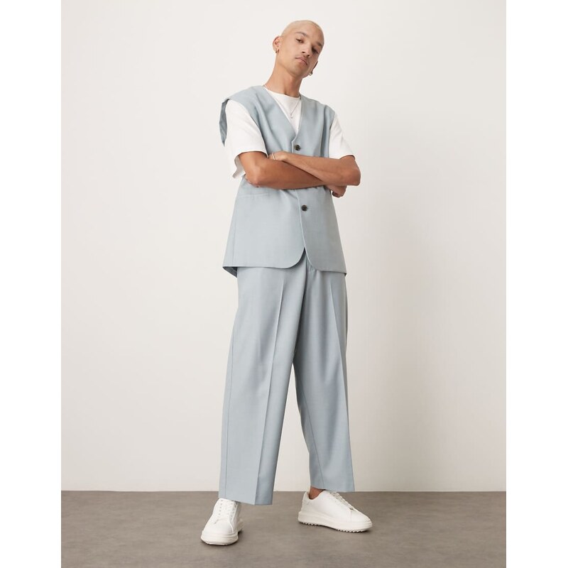 ASOS DESIGN pull on balloon suit trousers in light blue