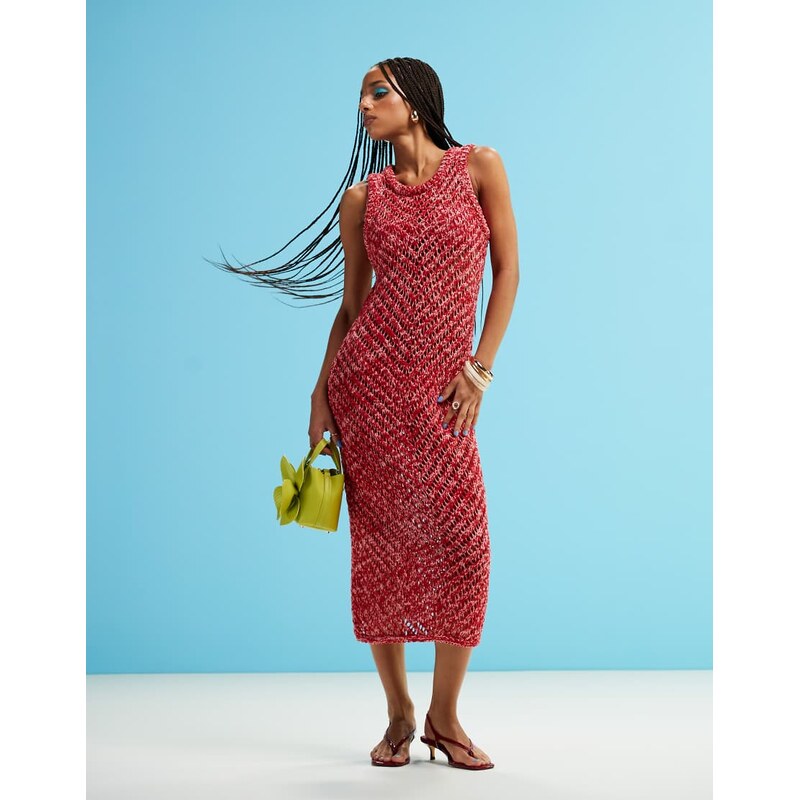 & Other Stories crochet knitted maxi dress in pink and red twist 105882499