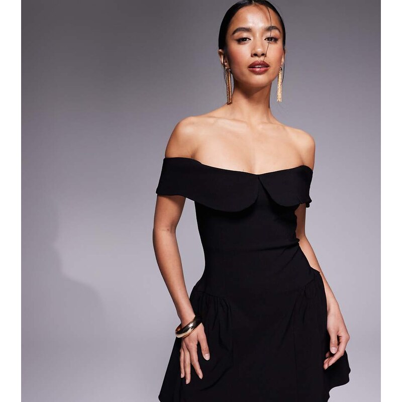 Vesper Petite bengaline bengaline bardot foldover skater mini dress in 105518728