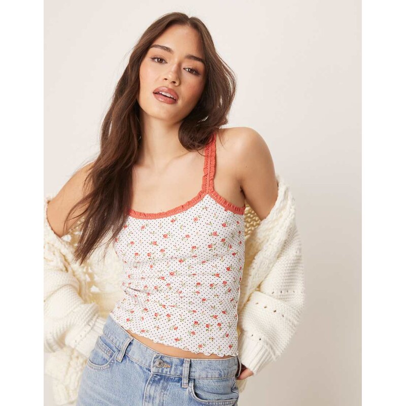 ASOS DESIGN ASOS DSIGN trim detail cami in polka dot ditsy print-White 105518547