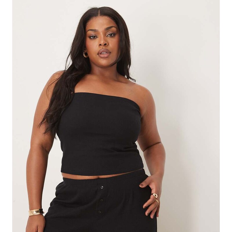 ASOS Curve ASOS DESIGN curve long line waffle bandeau in black 115510760