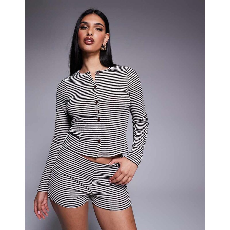 ASOS DESIGN co-ord stripe crew neck cardigan in black and white-Multi 105518725