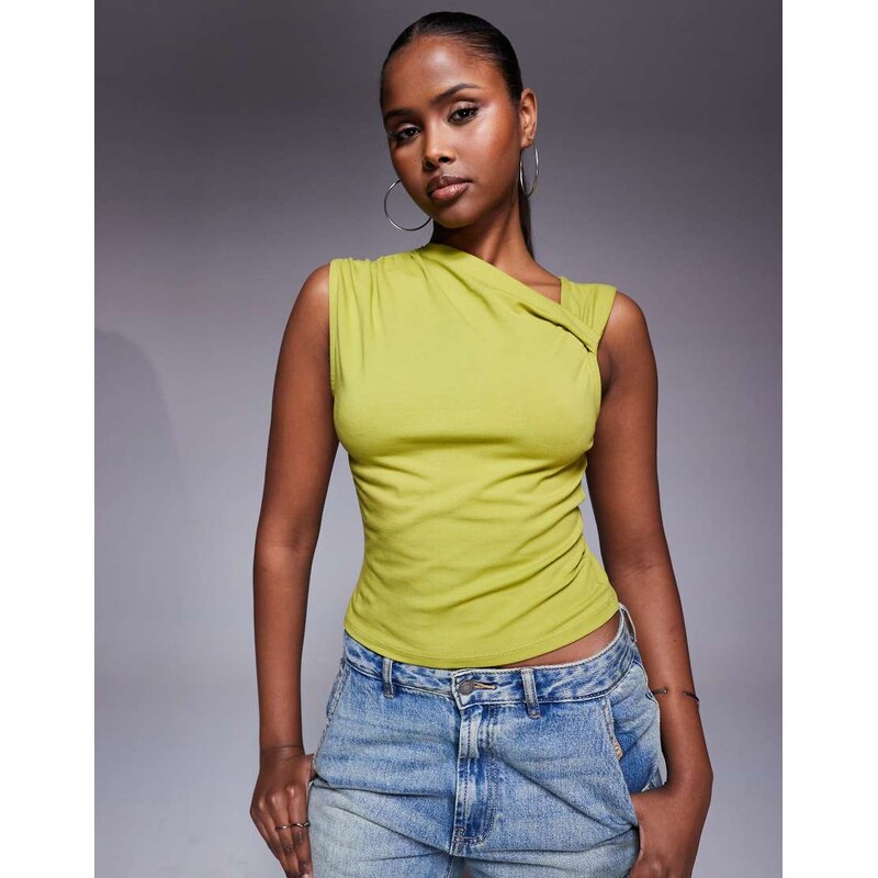 ASOS DESIGN fitted twist neck detail top in olive green 105518824