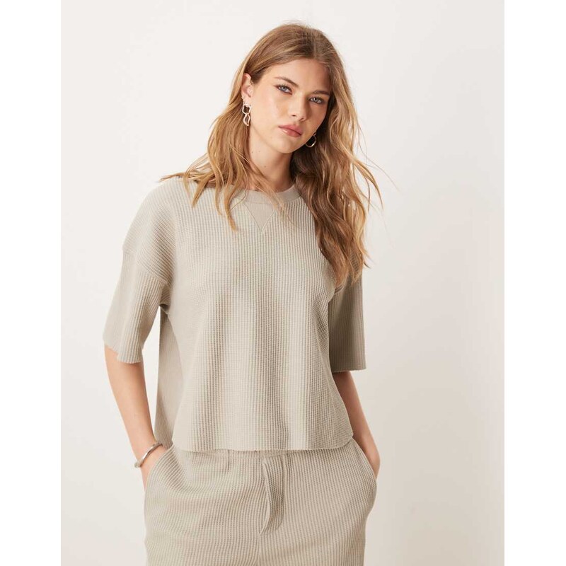 ASOS DESIGN heavyweight waffle co-ord short sleeve top in light khaki 105518682