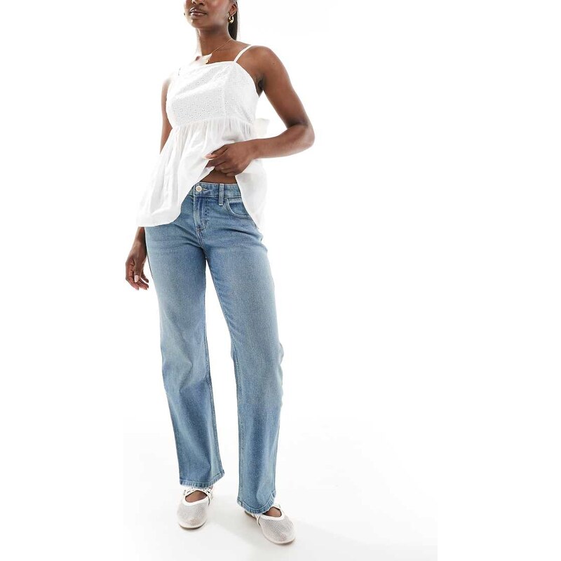 Hollister low rise relaxed straight jeans in medium wash-Blue 105518978
