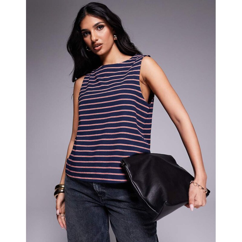 ASOS DESIGN boxy fit tank in textured navy stripe 105518543