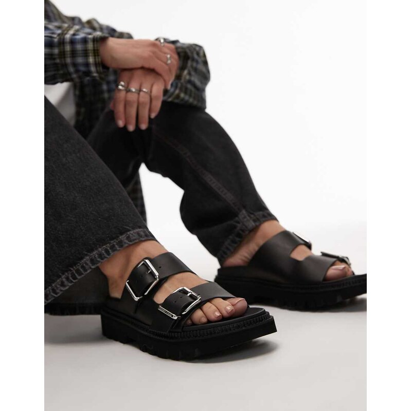 Tommy Jeans double strap buckle sandal in black 115533590
