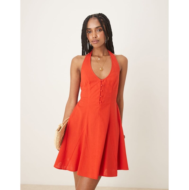 ASOS DESIGN halter mini sundress with godet hem in red