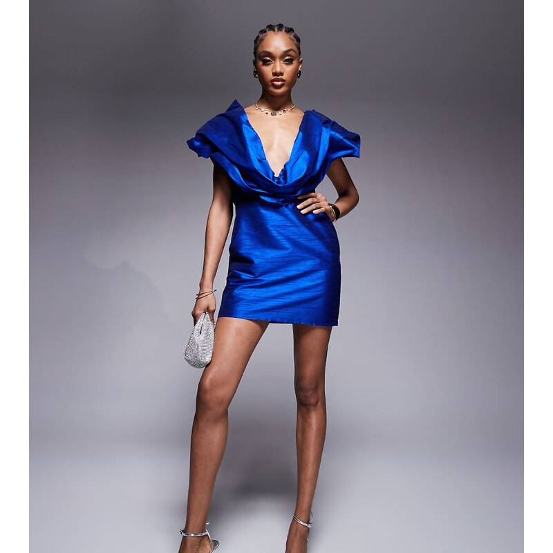 ASOS Tall ASOS DESIGN Tall structured plunge mini dress in cobalt blue 105541973