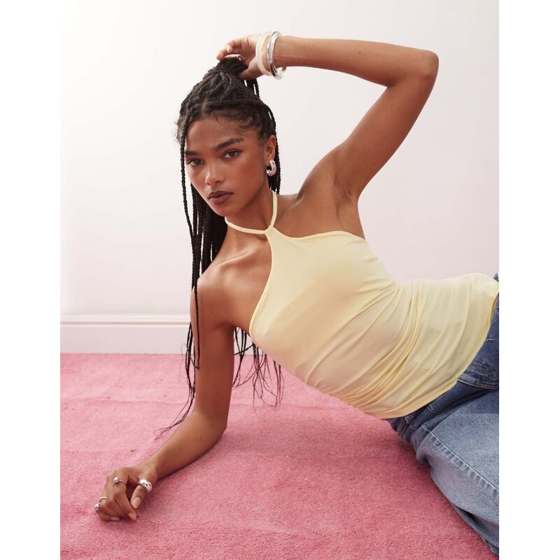 COLLUSION asymmetrical halter neck top in yellow 105542073