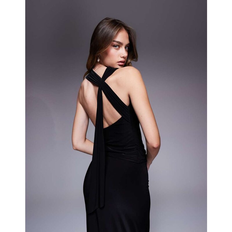Fashionkilla double sculpted slinky open back drape detail top