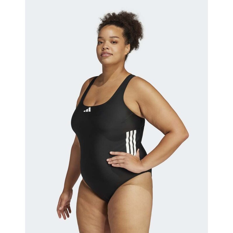 adidas performance 3-stripes c-back swimsuit (plus size) in black / 115498604
