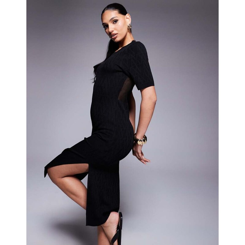 Armani Exchange bodycon midi dress with mesh back in black 105547259