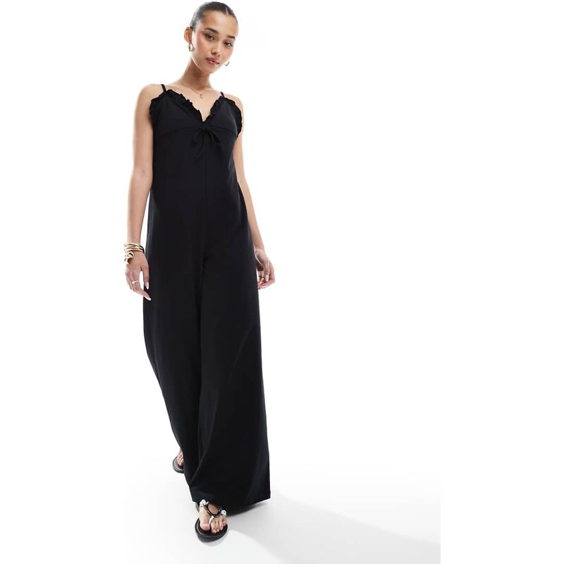 ASOS DESIGN cami ruffle wide leg jumpsuit in black