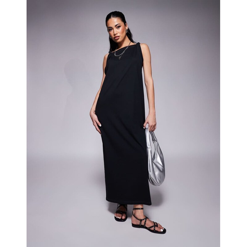 ASOS DESIGN sleeveless twist shoulder column midi dress in black 105547343
