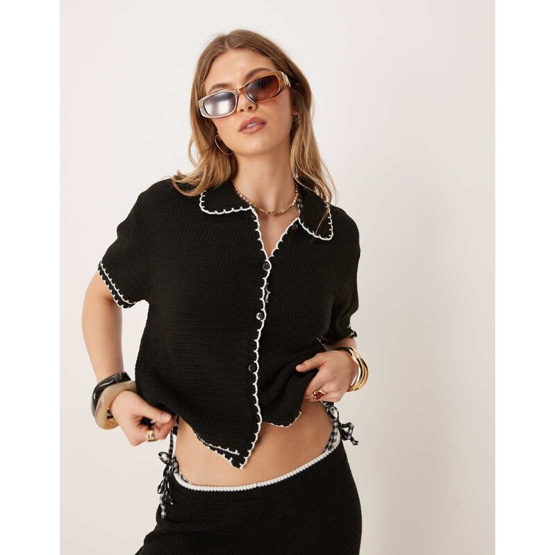 ASOS DESIGN knitted beach co ord button through top with contrast 105547354