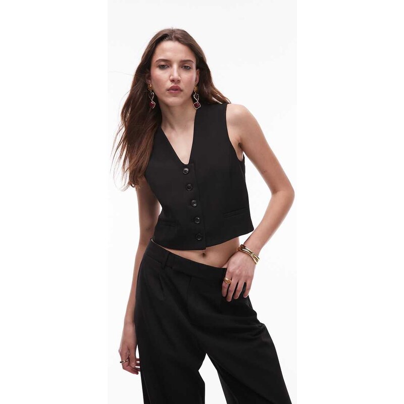 Mango cropped waistcoat co-ord in black 105547357