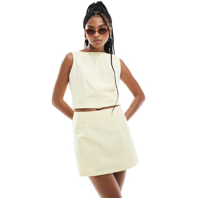 ASOS DESIGN linen blend skort in buttermilk yellow 105547375