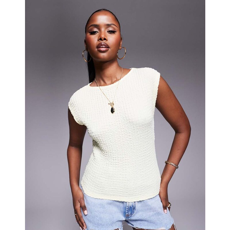 ASOS DESIGN textured slash neck top in yellow 105554618