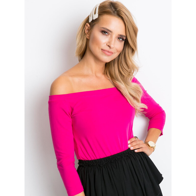 BASIC Dámské fuchsiové tričko s odhalenými rameny -fuchsia Tmavě růžová