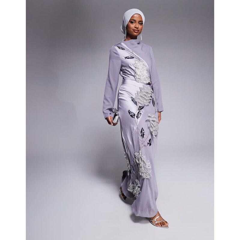 ASOS DESIGN satin chiffon mix embellished maxi dress with cowl