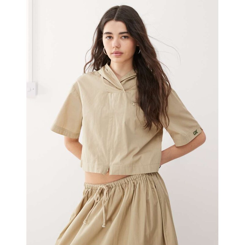 COLLUSION hooded zip shirt co-ord in stone-Brown 105906789