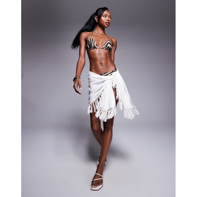 ASOS DESIGN beach sarong with fringing in white