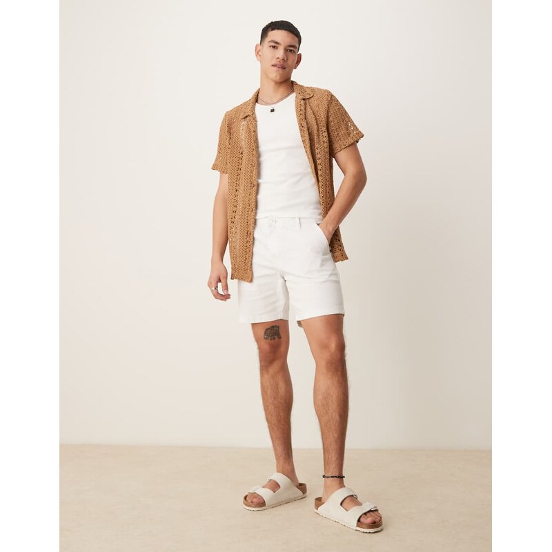 ASOS DESIGN skinny mid length chino shorts in white