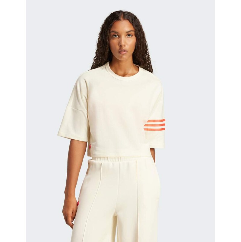 adidas Originals Neuclassics tee in cream white / real coral