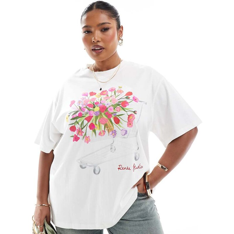 Renee Studio Plus exclusive crew neck trolley flower bouquet graphic t 105682867