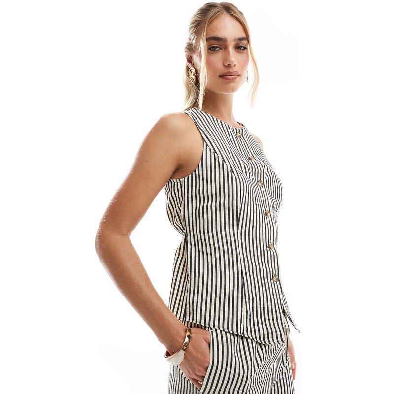 New Look co-ord crew neck waistcoat in black stripe