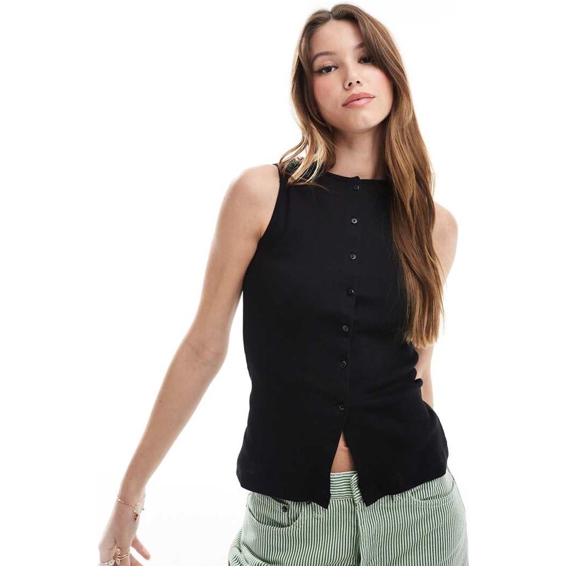 Brave Soul button down vest in black