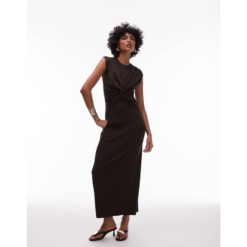 & Other Stories jersey midaxi dress with twist front detail in brown 105560741